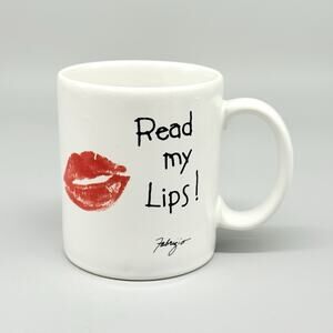 Vintage Read My Lips Message Mugs Coffee Cup Mug White Red Lipstick Funny Japan